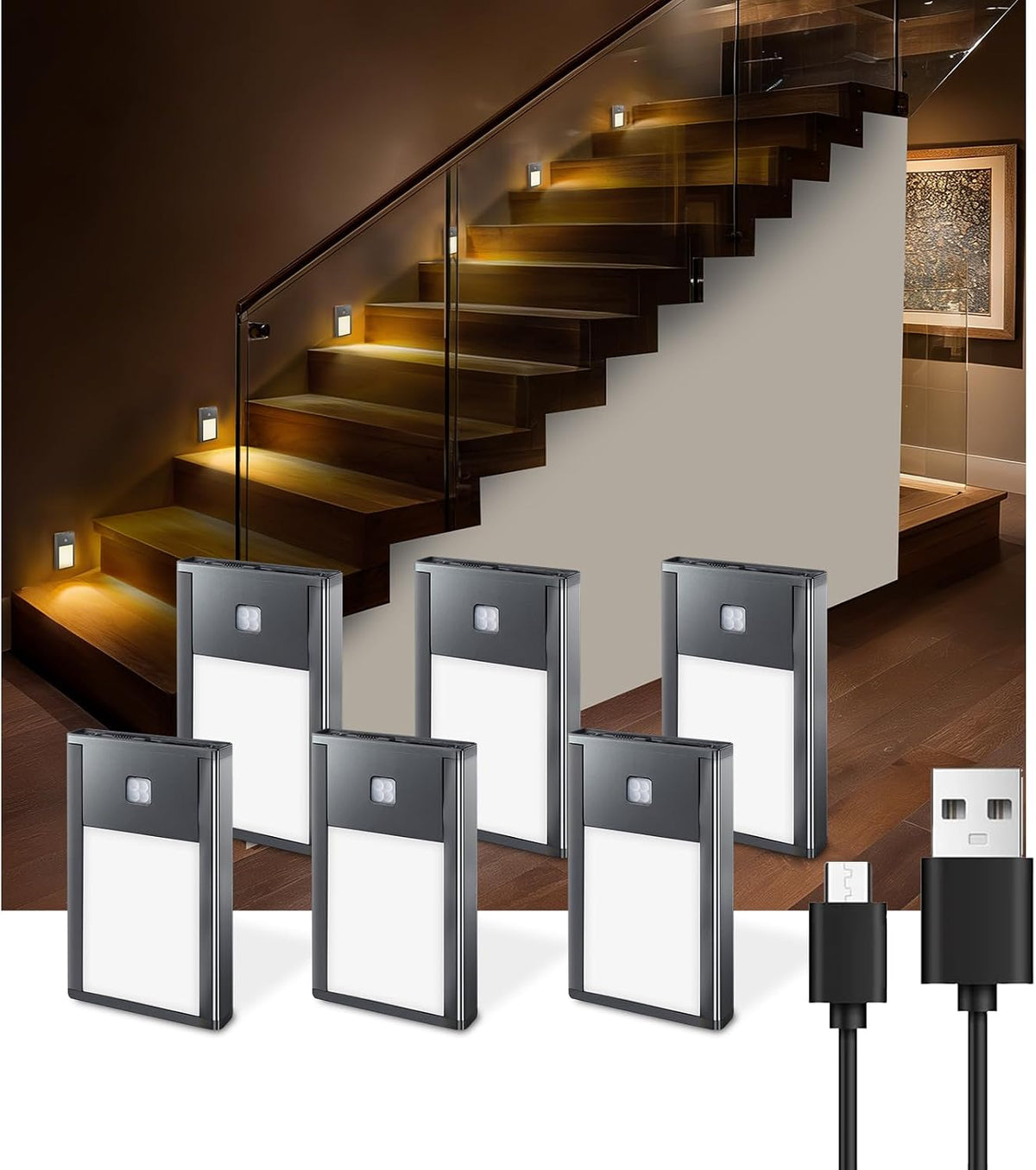 VST Luz nocturna con sensor de movimiento para escalones, luz LED recargable con batería e instalación de succión magnética para dormitorio, pasillo, escalera, guardería, habitación de los niños (2.68