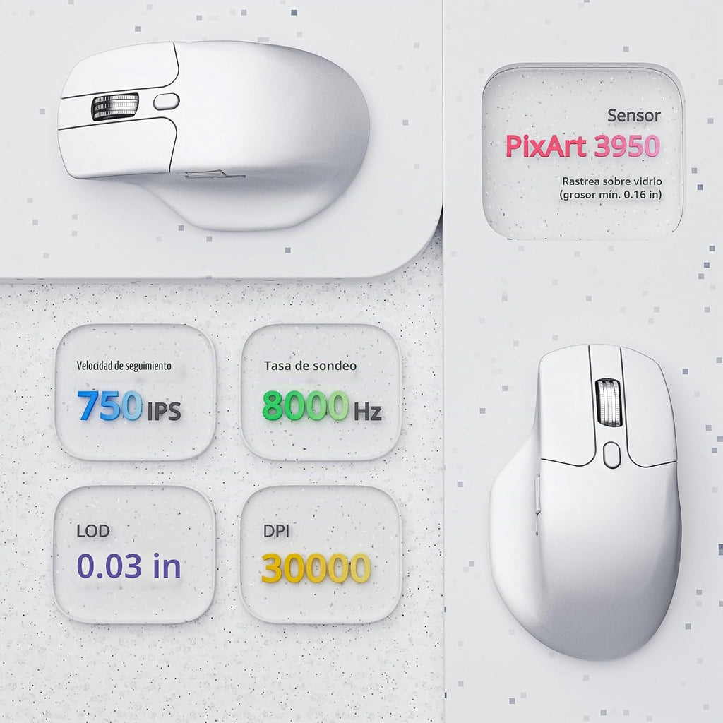 Keychron Ratón inalámbrico para juegos M6 8K, 2.4G/Bluetooth/cableado, sensor PixArt 3950, sondeo de 8000Hz, clics silenciosos, 5 perfiles de memoria integrados para Plug & Play, programable para Mac