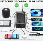 Estación de carga USB de 300 W 60 A para múltiples dispositivos, bloque de cargador USB rápido de 60 puertos, cargador rápido de pared de escritorio con protección inteligente, regleta de alimentación