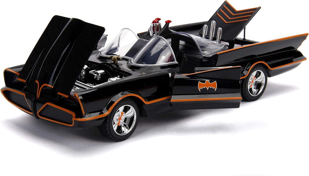 Jada DC Comics 1:18 1966 Serie de TV clásica Batmobile - Coche fundido a presión con figuras de Batman y Robin de 3 pulgadas, juguetes para niños y adultos