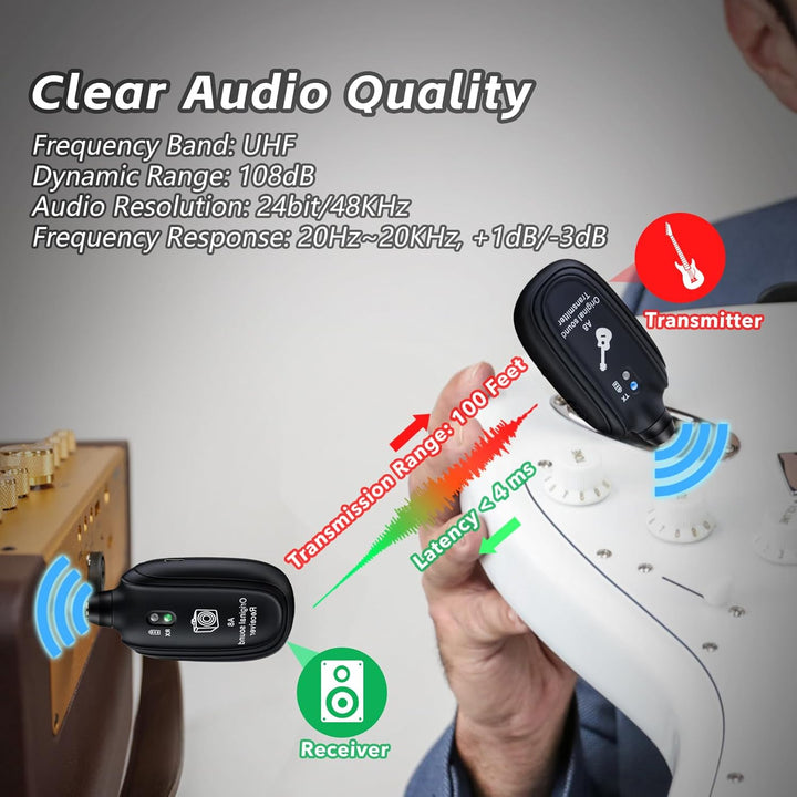 INGPARTNER Sistema de guitarra inalámbrico A8 UHF, 2 modos, batería...