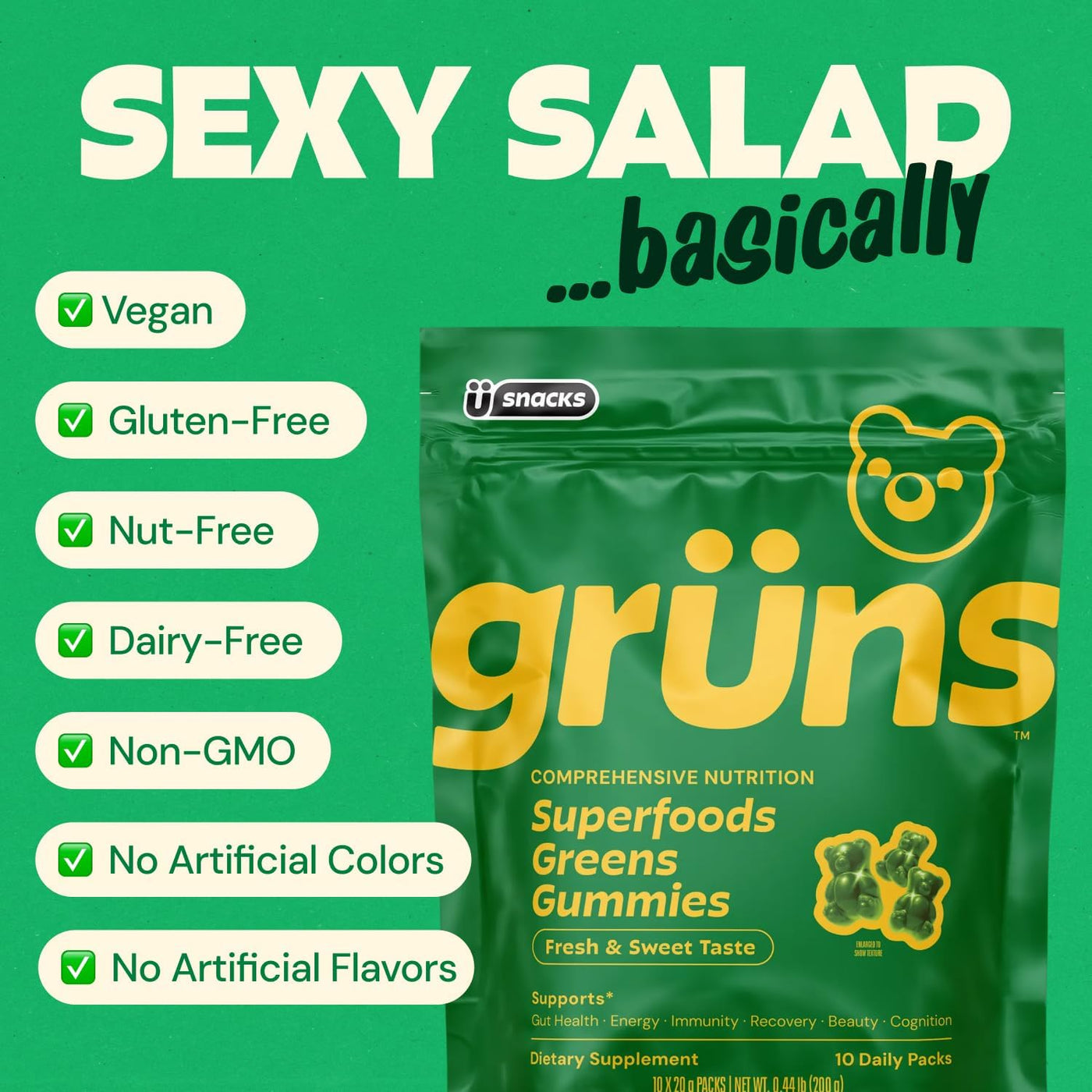 Gruns - Gomitas multivitamínicas Super Greens para adultos, superal...
