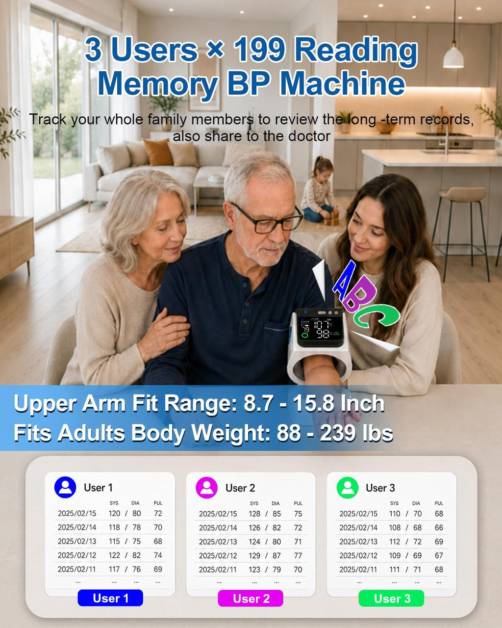 Monitor de presión arterial en brazo superior preciso para uso doméstico, sin envoltura Máquina de BP