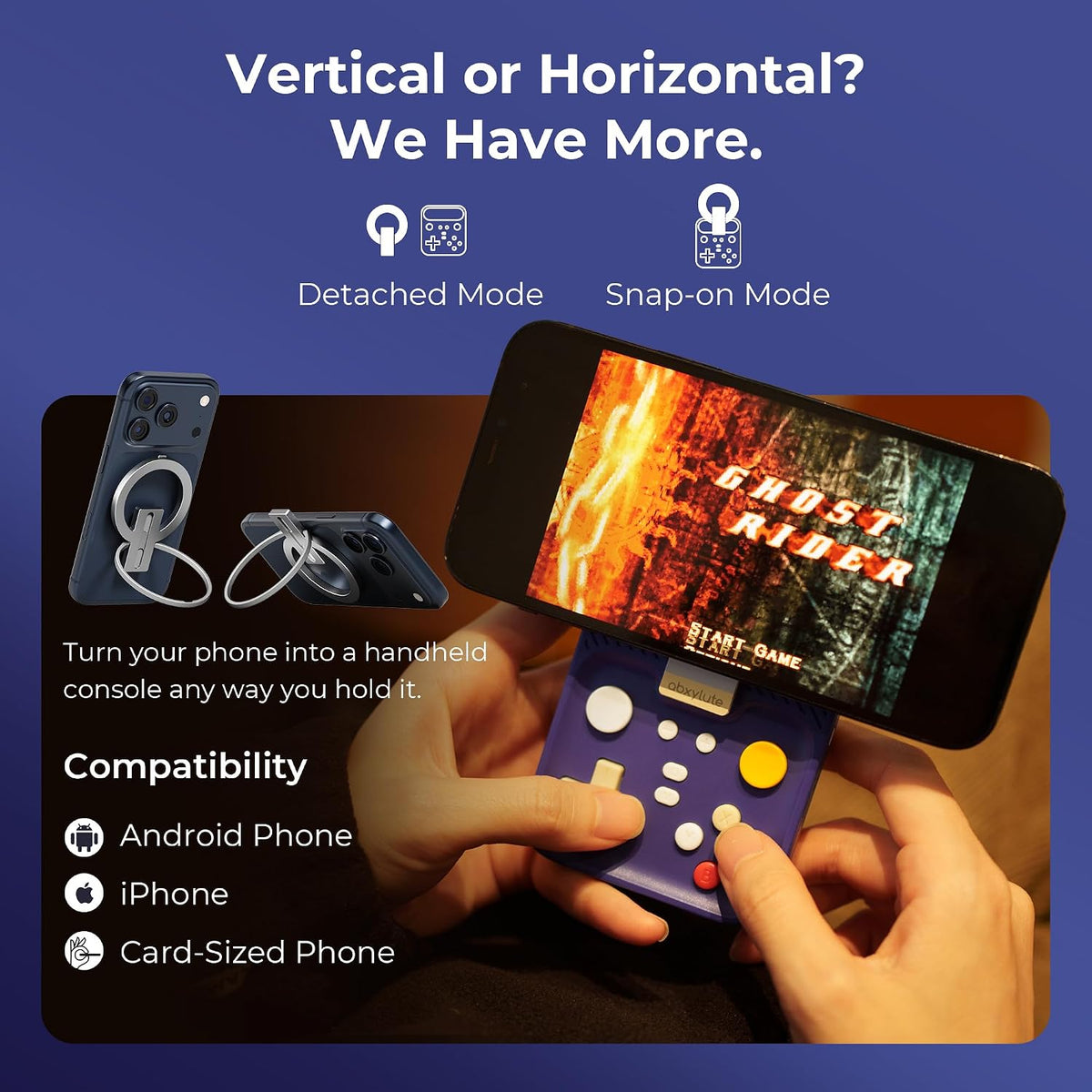 abxylute M4 - Controlador móvil para juegos a presión para Android y iPhone, Switch 1 y 2, controlador Bluetooth portátil, soporte retro de bolsillo para teléfono Arcade, doble joystick Turbo Pro