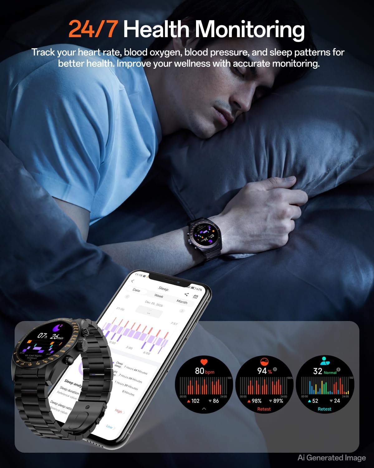 Aurora 2 - Reloj inteligente para hombre, pantalla AMOLED HD de 1.32 pulgadas, reloj inteligente para hombre, respuesta/llamada, reloj inteligente de 350 mAh, monitor de sueño, oxígeno en