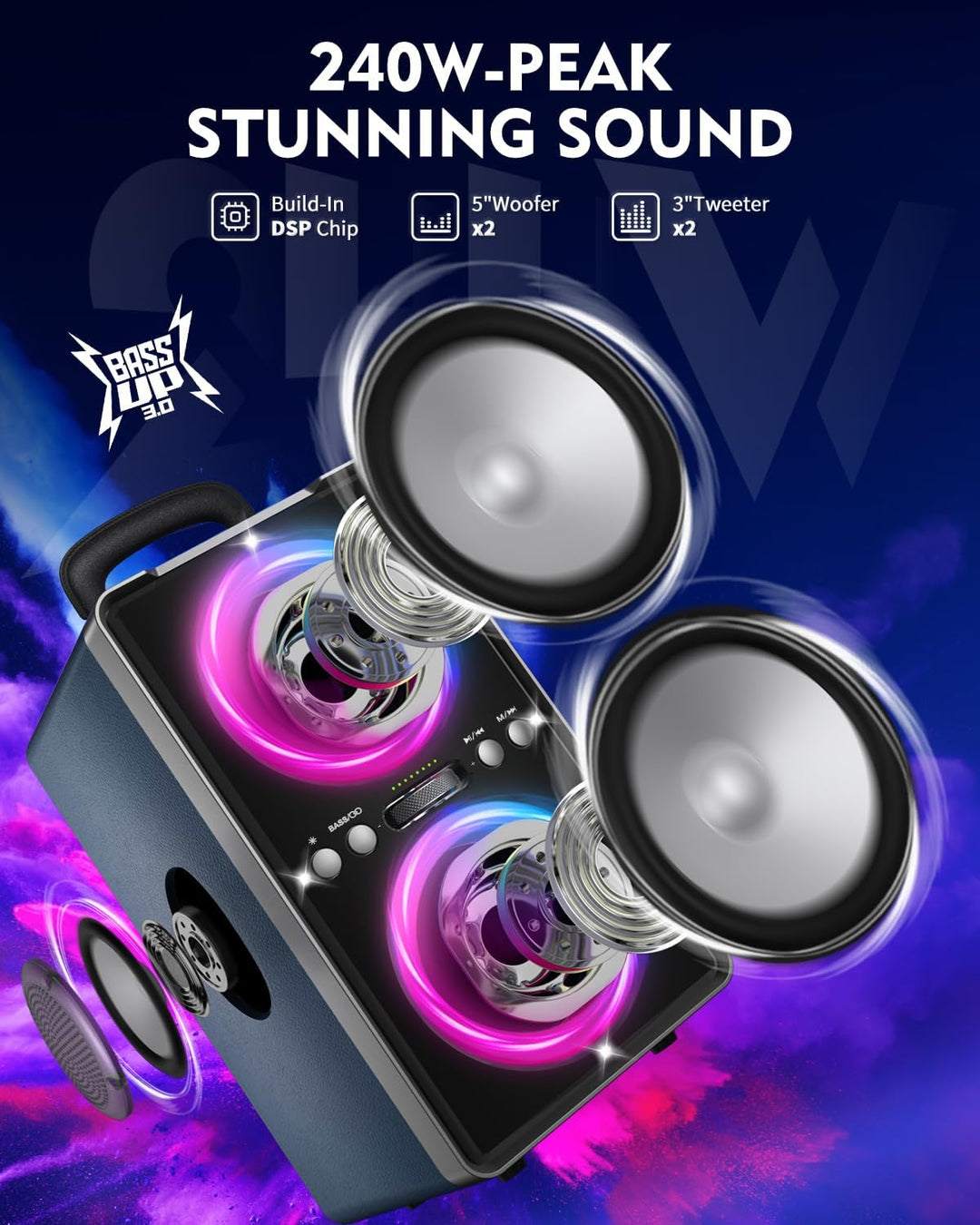 YIER Altavoz Bluetooth, altavoz de fiesta de pico de 240 W con grav...
