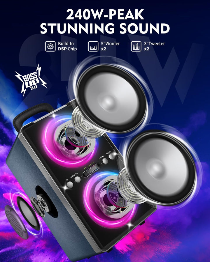 YIER Altavoz Bluetooth, altavoz de fiesta de pico de 240 W con grav...