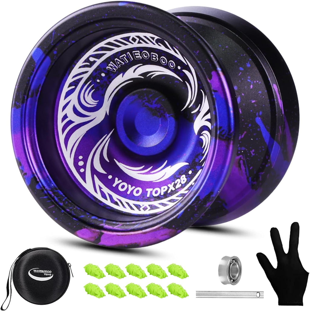 El juego de yoyo de metal 2 en 1 TOPKX28 cuenta con un yoyo mejorado giratorio de dedos, adecuado para niños, adultos, principiantes y profesionales para realizar trucos de Yoyo.