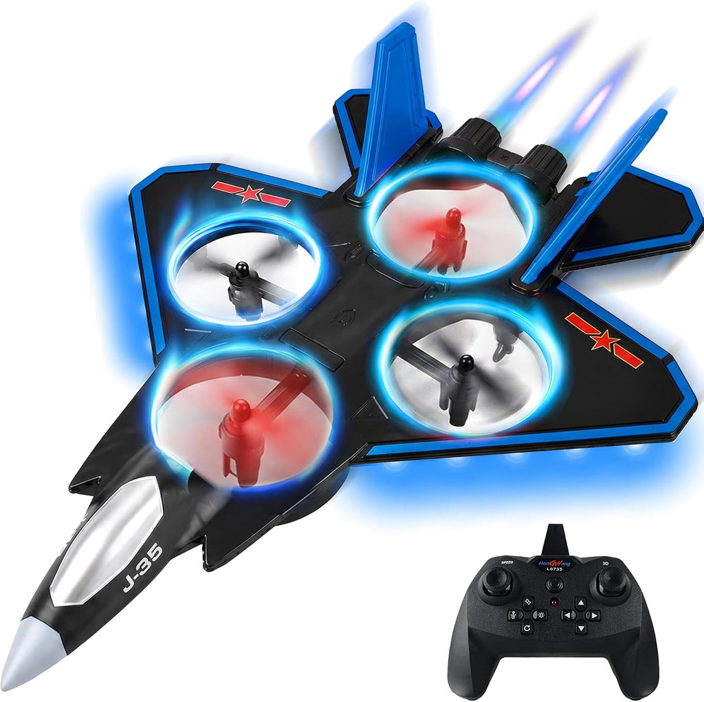 BEZGAR Avión Fighter Jet RC Juguete con luces LED y giro de 360°, azul
