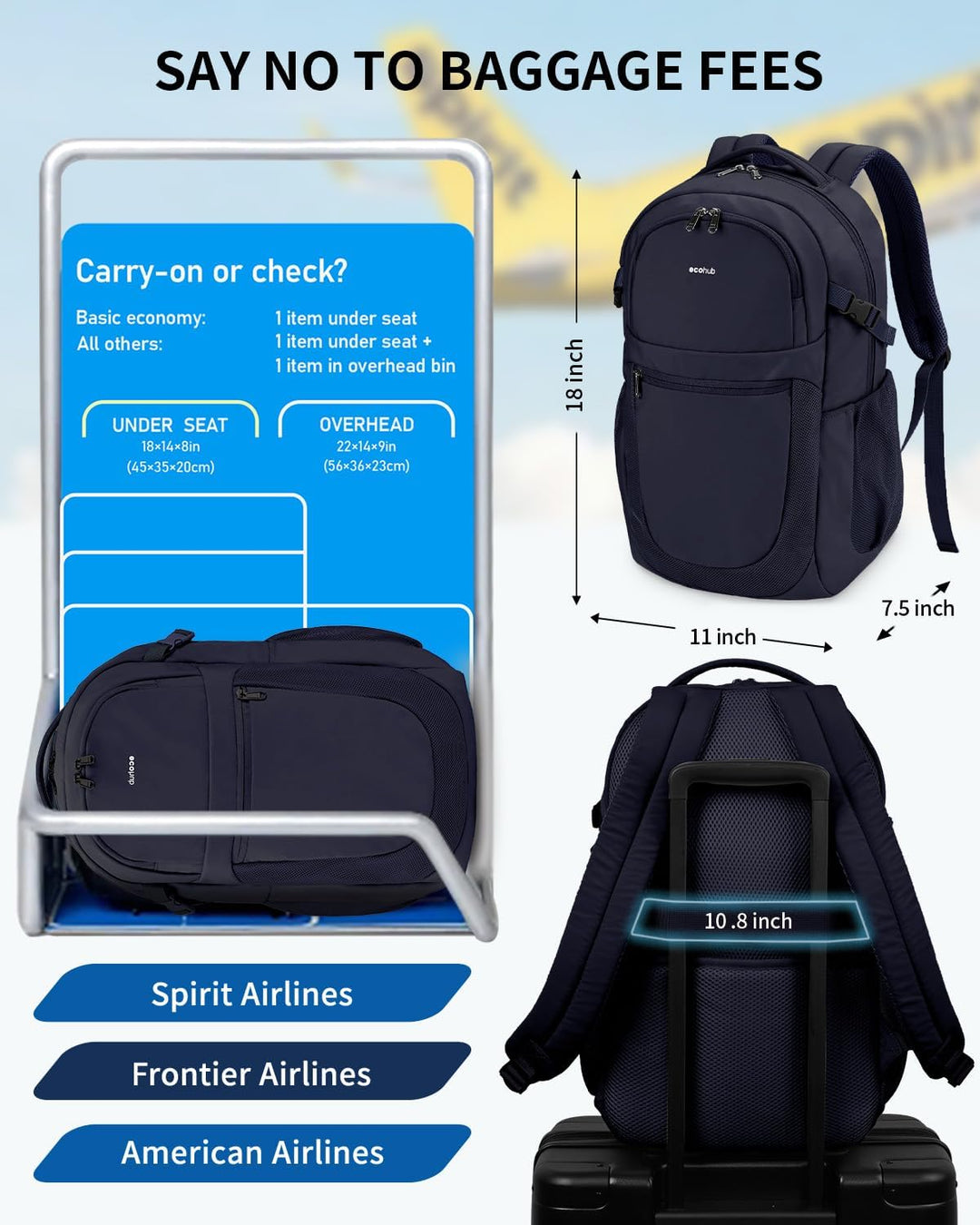 ECOHUB Mochila de viaje para mujer, se adapta a mochila para laptop...