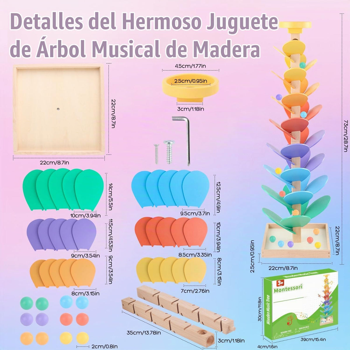 El mármol de madera corre el árbol de la música Montessori juega la bola de mármol para 3-5
