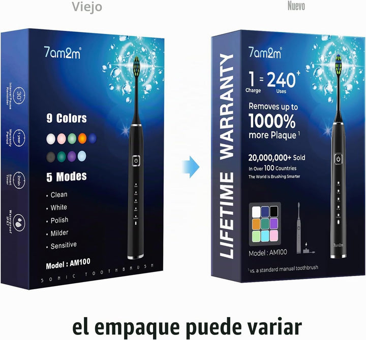 7AM2M Cepillo de dientes eléctrico sónico con 6 cabezales de cepill...