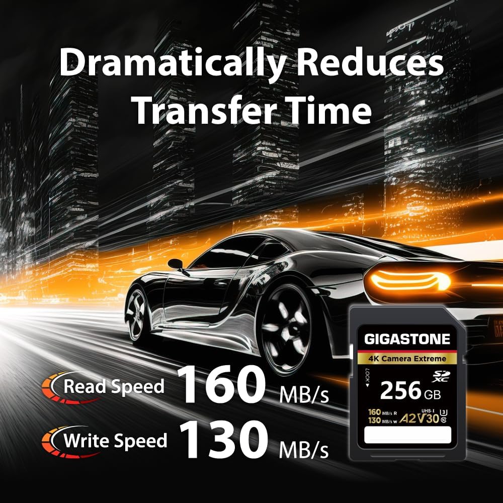 Recuperación de datos gratuita de 5 años: tarjeta SD GIGASTONE de 256 GB, cámara 4K extrema, tarjeta de memoria UHS-I A2 V30 U3 C10 SDXC de alta velocidad, velocidad de hasta 180 MB/s, compatible con