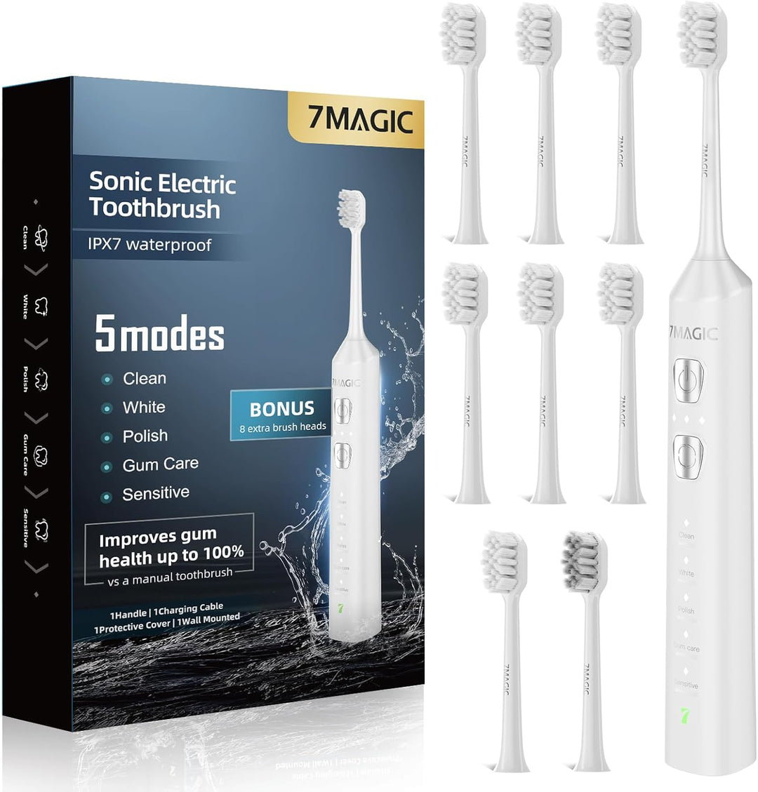 7MAGIC - Cepillo de dientes eléctrico sónico, tiempo de funcionamie...