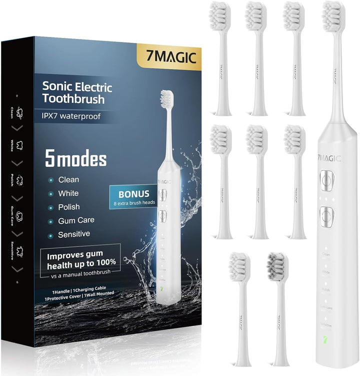 7MAGIC - Cepillo de dientes eléctrico sónico, tiempo de funcionamie...