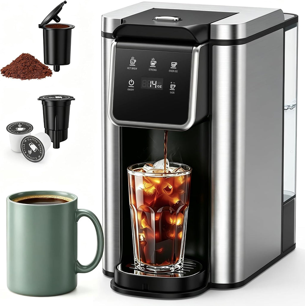 Cafetera de una sola porción para cápsulas K-Cup y molidos, cafetera