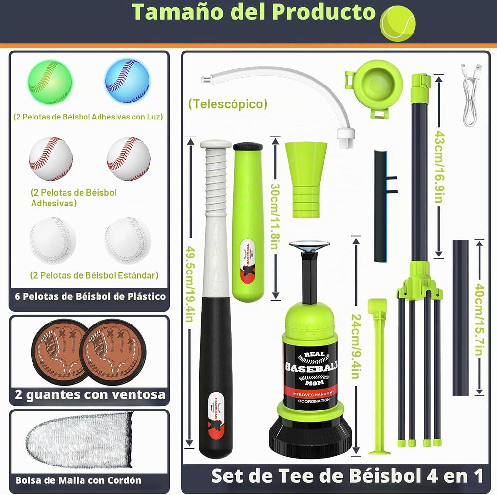Juego de béisbol 4 en 1 iluminado, juguetes de pelota T, regalo deportivo