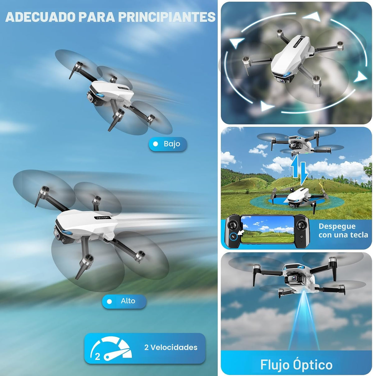 Drone GPS con cámara para adultos, Drones GPS 2K HD con retorno automático, sígueme, vuelo circular, vuelo de punto de referencia, flujo óptico, motor sin escobillas, transmisión 5G plegable FPV