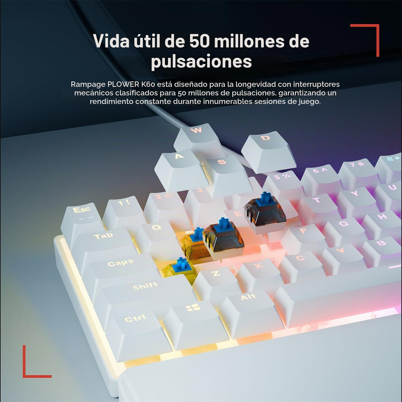 Rampage K60 Teclado mecánico para juegos \u2013 62 teclas, diseño c...