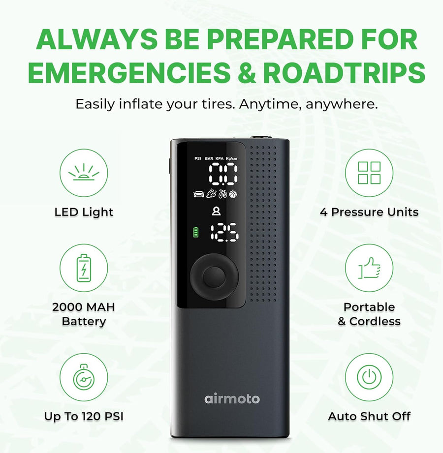 Airmoto Compresor de aire portátil para inflador de neumáticos, bom...