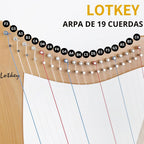 Lotkey Arpa eléctrica de madera de haya de 19 cuerdas, accesorios completos con llave de afinación, bolsa, correa, instrucciones, cable de audio y cuerdas de repuesto, arpa de lira para principiantes y profesionales, regalo ideal