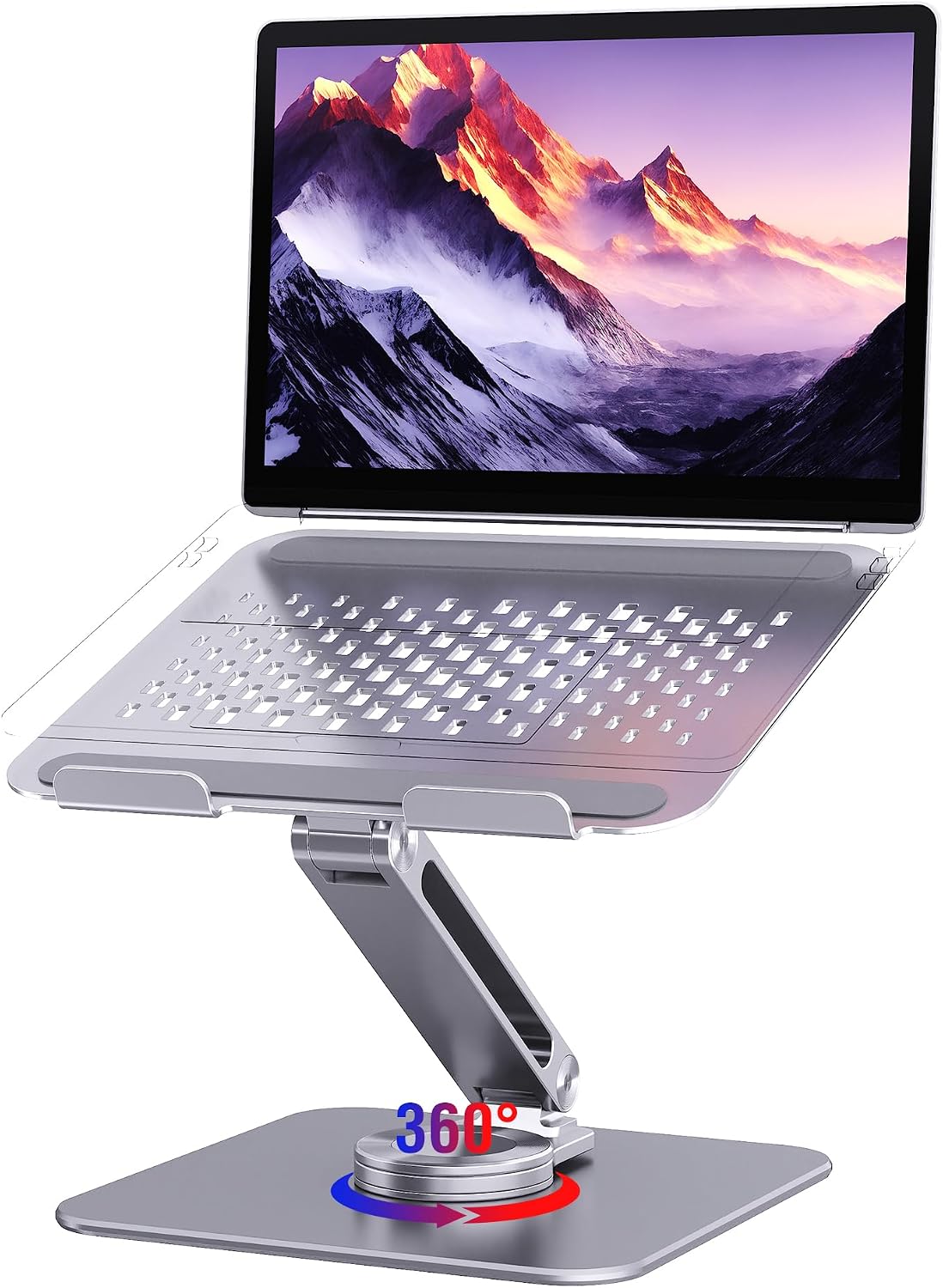 Soporte para computadora portátil para escritorio, elevador ajustable de aluminio para laptop con base giratoria de 360°, plegable, para portátiles de 10 a 17.3 pulgadas