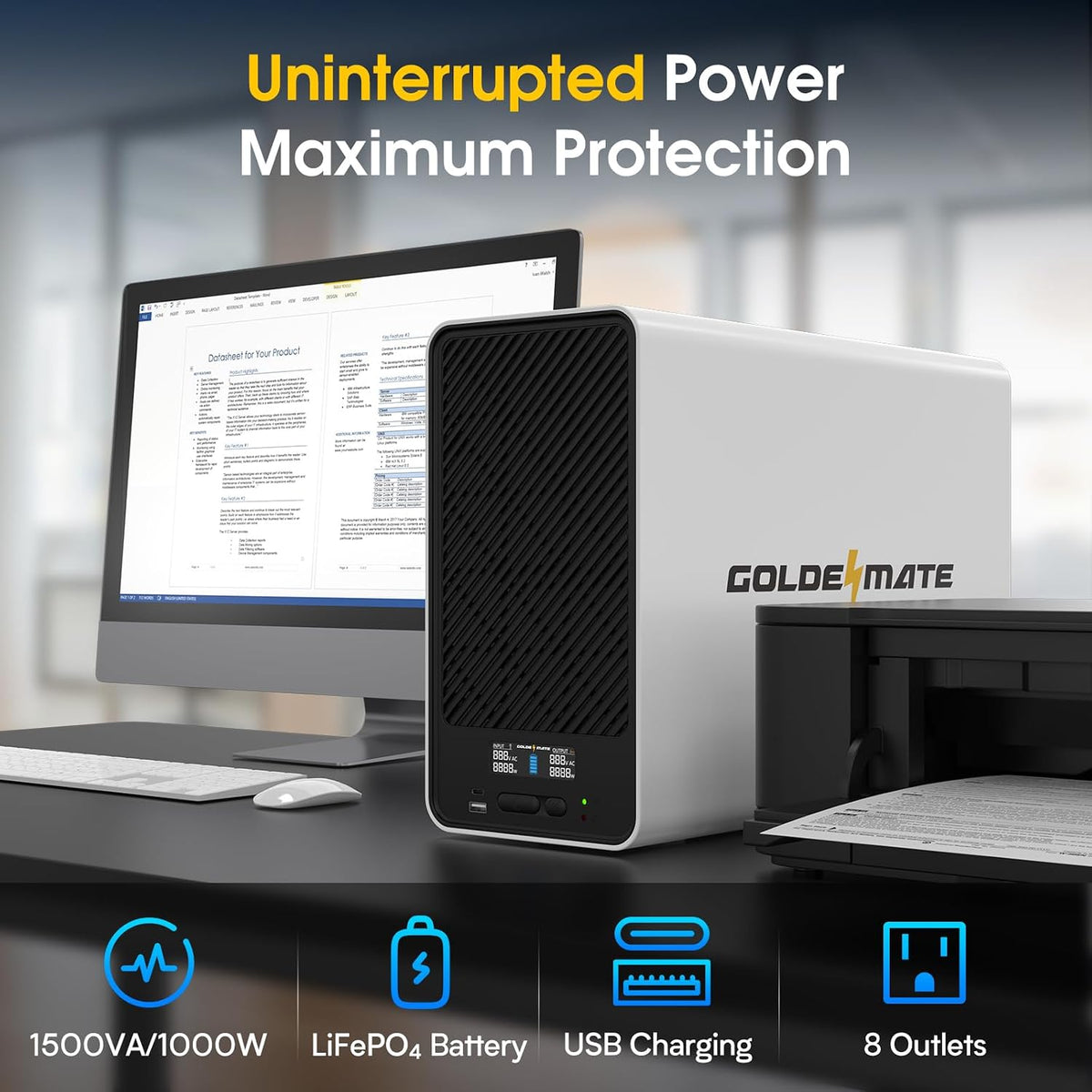 GOLDENMATE Batería de reserva y protector contra sobretensiones de batería