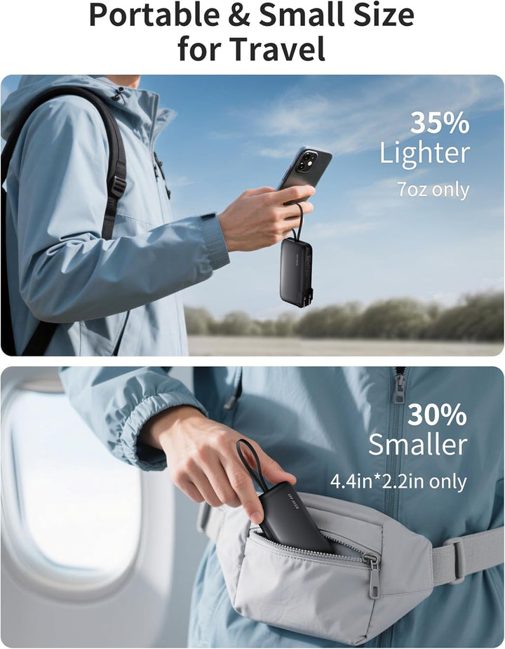 JOYFAR Cargador portátil de 22.5 W con cable USB-C integrado y ench...