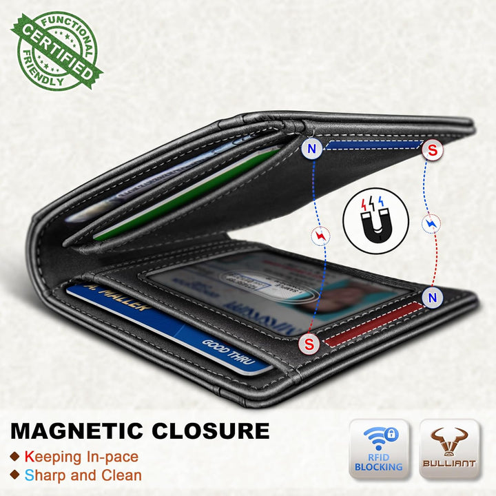 BULLIANT Cartera magnética para hombre, de piel de grano completo,...