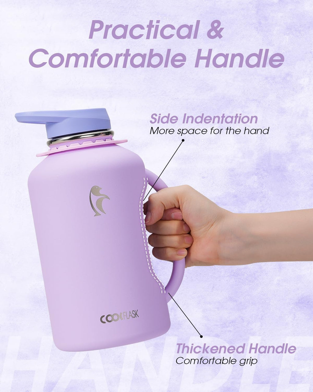 Coolflask Jarra de agua de 64 onzas con asa, botella de agua aislada de