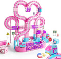 Juego de tren eléctrico rosa para niñas, 170 piezas magnética con diseño en forma de corazón, pista de carreras 3D antigravedad para bricolaje, juguete educativo STEM regalo para niños de 4 a 12
