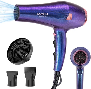 CONFU Secador de pelo, secador de pelo profesional iónico con difusor para mujeres y hombres, secado rápido 5X, potente y silencioso para un peinado rápido y fácil (1875 vatios)