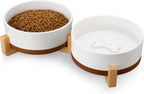 MALACASA Juego de cuencos para perros con soporte de madera, 6 tazas para alimentos y agua para perros de tamaño mediano a grande, cuencos de cerámica para mascotas con base antideslizante pesada, cuencos básicos para tu perro, 58 onzas