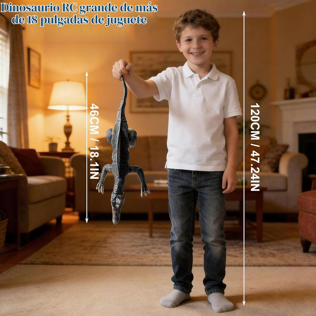 Juguetes de dinosaurio con control remoto para niños, juguete electrónico RC Spray Raptor, juguete para caminar, rugiente, espinosaurio jurásico, realista, 18.1 pulgadas, regalo de cumpleaños