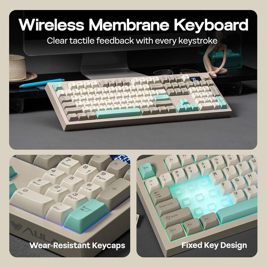 EPOMAKER Aula S102 PRO - Teclado de membrana para juegos con pantal...