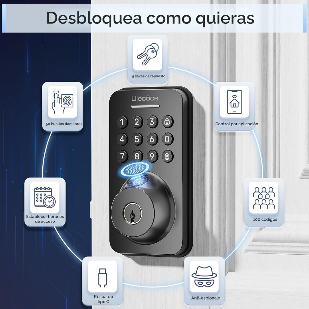 Ulecoce Cerradura de cerrojo con teclado de huellas dactilares con...