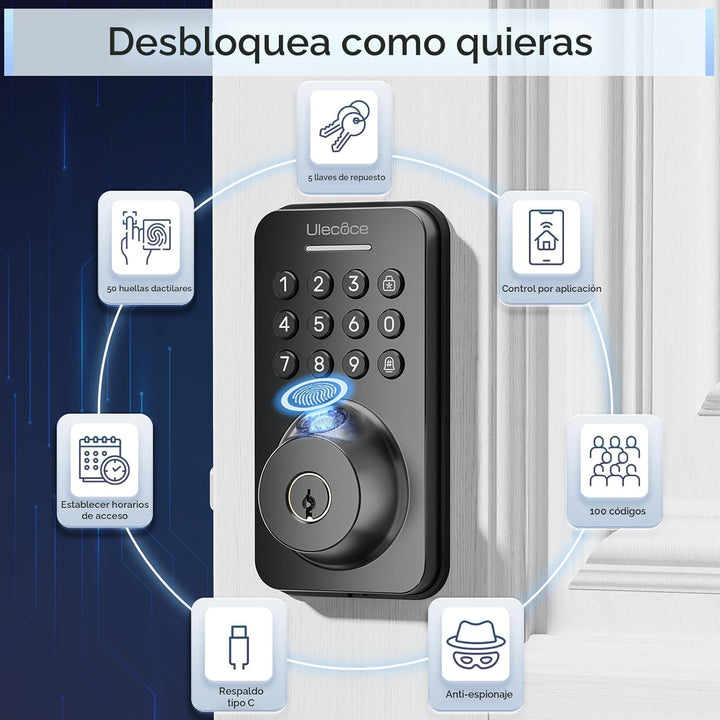 Ulecoce Cerradura de cerrojo con teclado de huellas dactilares con...