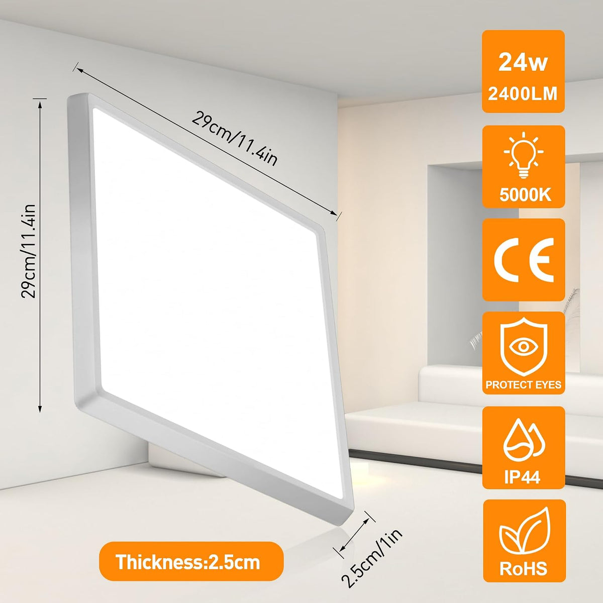 Lámpara Luz de techo con sensor de movimiento de 12 pulgadas, luz activada por