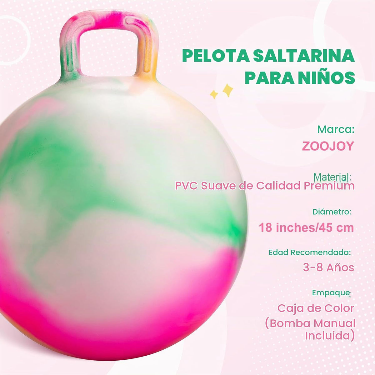 Bola de tolva para niños de 3 a 8 años, bola hinchable de 18 pulgadas con mango | Nubes