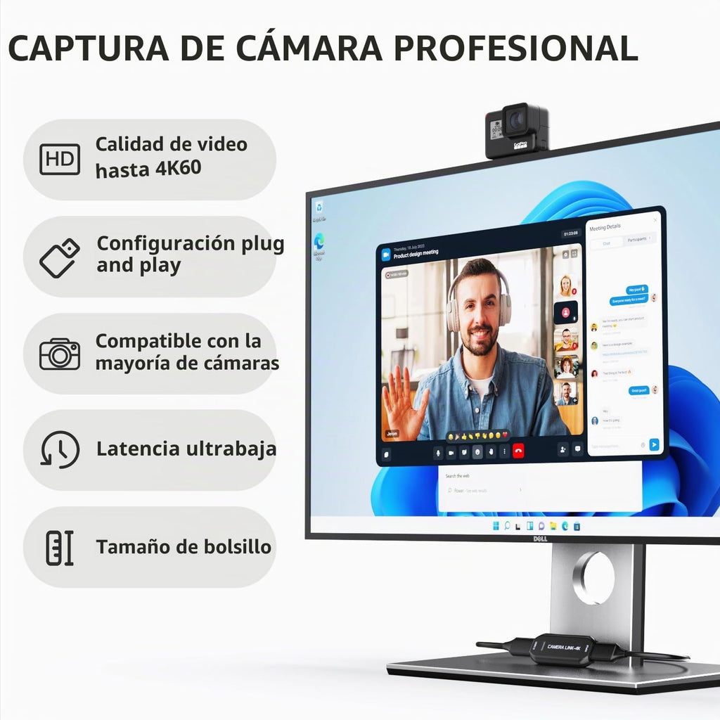 Cam Link 4K - Tarjeta de captura externa para videocámara DSLR ActionCam como cámara web, HDMI a USB 3.0, reunión/transmisión/grabación en 4K60/1080p120, fácil conexión para OBS/Zoom