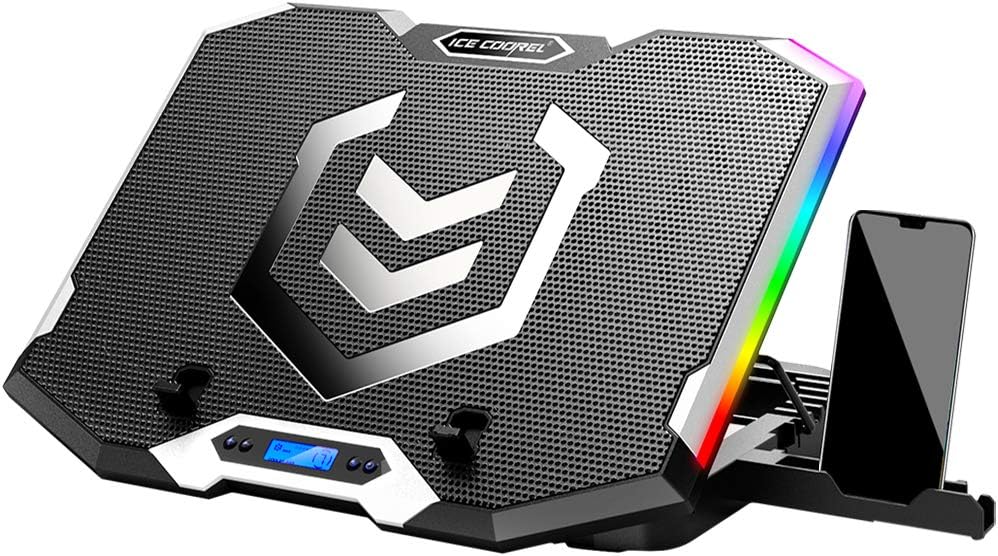 Almohadilla de enfriamiento para laptop de juegos de 15-17.3 pulgadas, ventilador para laptop con 6 ventiladores de enfriamiento RGB, soporte de enfriamiento para laptop con 6 ajustes de
