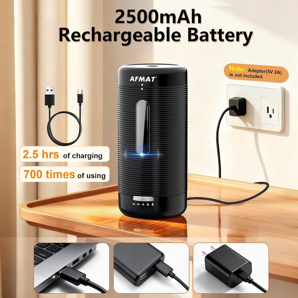 AFMAT PSC2 Sacapuntas eléctrico, sacapuntas totalmente automático, entrada y salida automática, sacapuntas manos libres recargables para lápices jumbo y de colores (0.23-0.47 pulgadas), portátil para