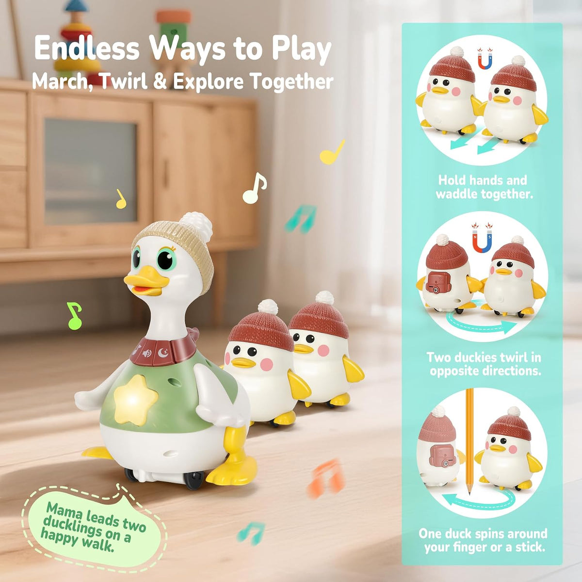 Juguetes para bebés de 6, 8, 10 y 12 meses, juguete de pato bailarín musical con luces y sonidos, juguete de aprendizaje sensorial interactivo para bebés, regalo para niños de 1 año