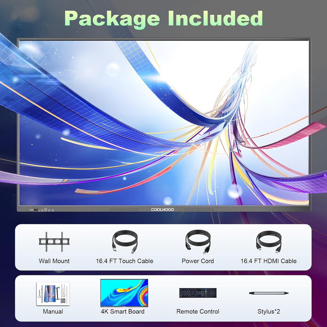 COOLHOOD Tablero inteligente de 86 pulgadas, pantalla táctil 4K UHD...