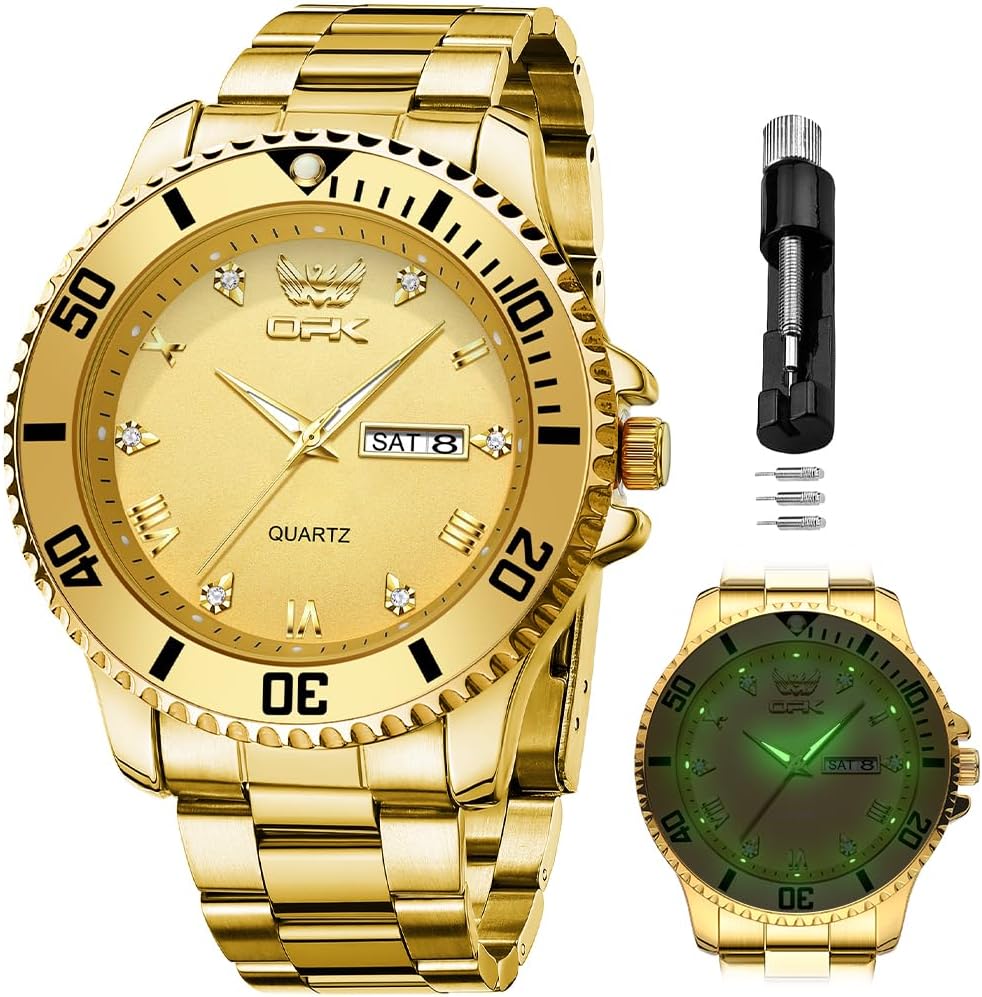 OPK Relojes para hombres de diamantes romanos analógicos relojes impermeables grandes de acero inoxidable para hombre, reloj de pulsera de negocios para padre, reloj de regalo, azul