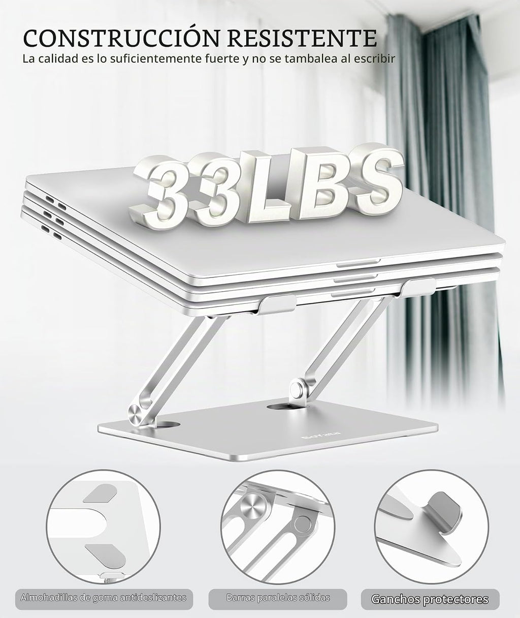 BoYata Laptop Stand, Adjustable Multi-Angle Riser, hasta 17 Inches, Silver