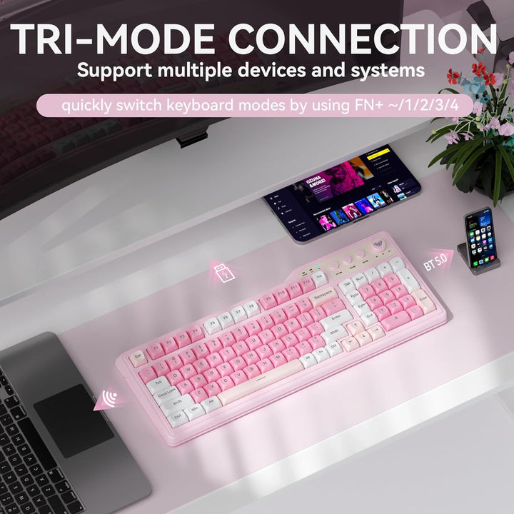 Aula F3099 - Teclado inalámbrico con perilla multimedia, triple mod...