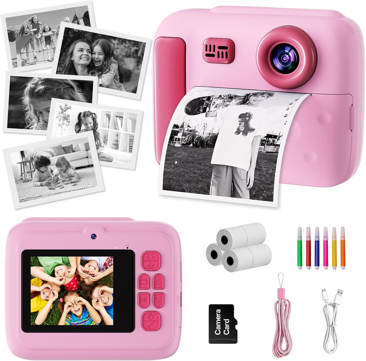 Cámara de impresión instantánea para niños, pantalla 2.5D 48MP cámara