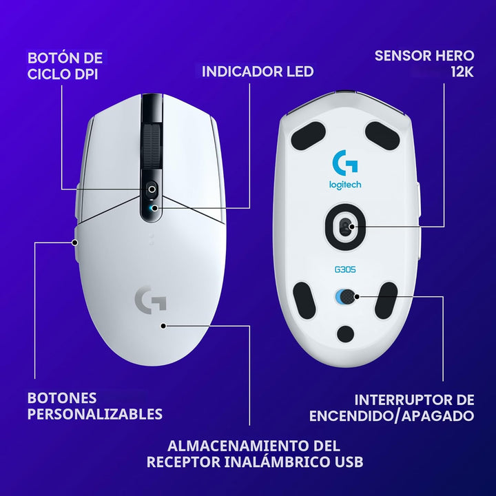 Logitech G 305 Lightspeed - Mouse inalámbrico para juegos, sensor d...