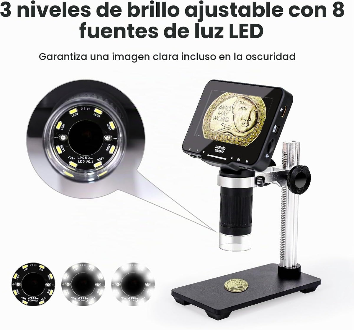 Microscopio digital M2B 1000X, LCD de 4,3", salida HDMI, 32 GB